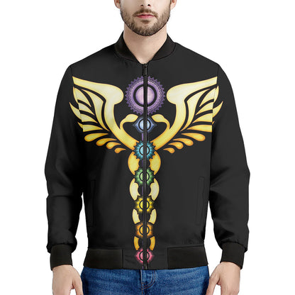 The Seven Chakras Caduceus Print Men's Bomber Jacket