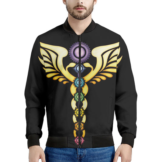 The Seven Chakras Caduceus Print Men's Bomber Jacket