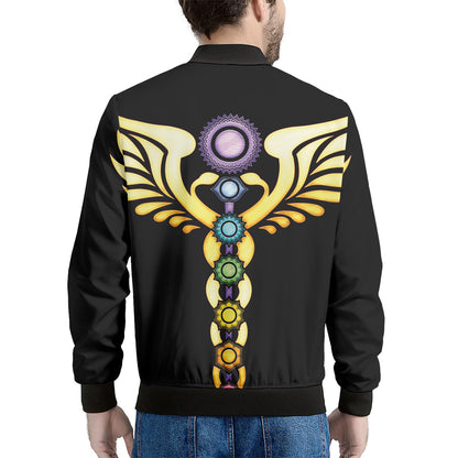 The Seven Chakras Caduceus Print Men's Bomber Jacket
