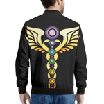 The Seven Chakras Caduceus Print Men's Bomber Jacket