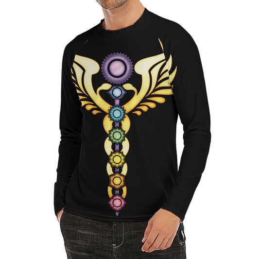 The Seven Chakras Caduceus Print Men's Long Sleeve Rash Guard