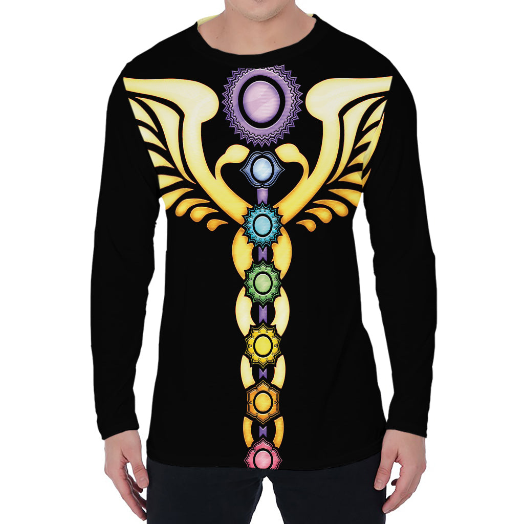 The Seven Chakras Caduceus Print Men's Long Sleeve T-Shirt
