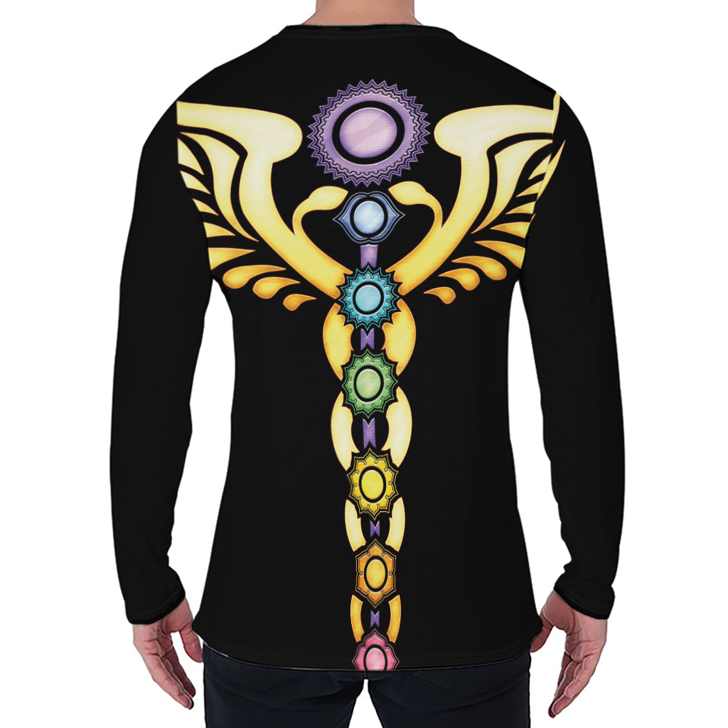 The Seven Chakras Caduceus Print Men's Long Sleeve T-Shirt
