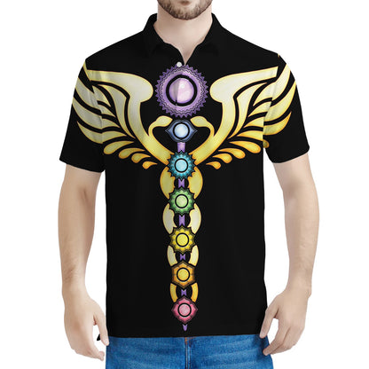The Seven Chakras Caduceus Print Men's Polo Shirt