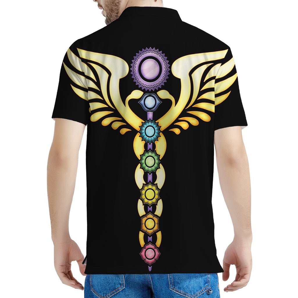 The Seven Chakras Caduceus Print Men's Polo Shirt