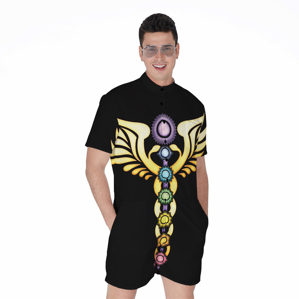 The Seven Chakras Caduceus Print Men's Rompers