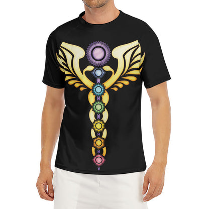 The Seven Chakras Caduceus Print Men's Short Sleeve Rash Guard