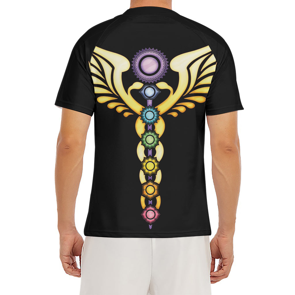 The Seven Chakras Caduceus Print Men's Short Sleeve Rash Guard