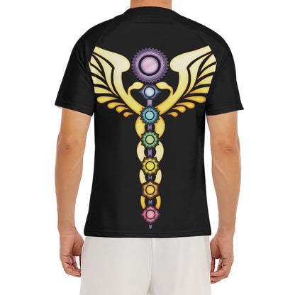 The Seven Chakras Caduceus Print Men's Short Sleeve Rash Guard