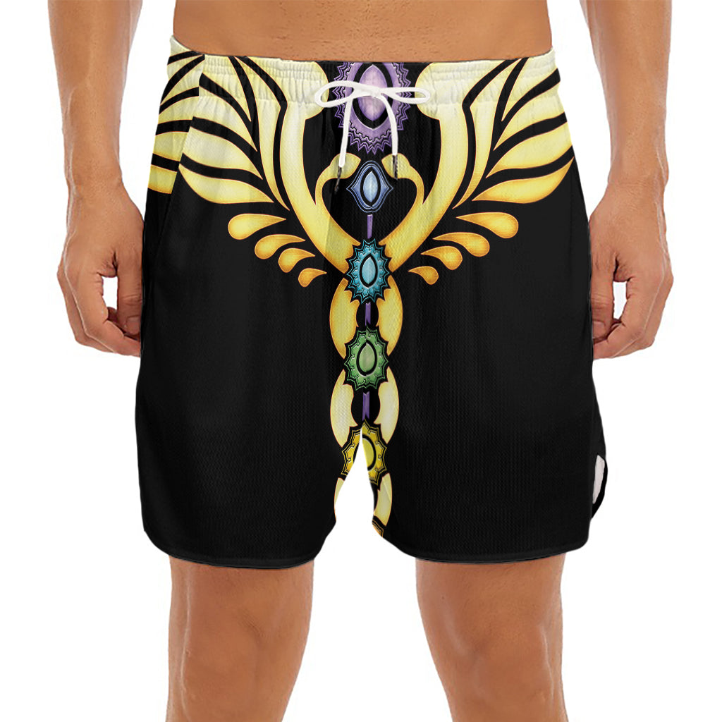 The Seven Chakras Caduceus Print Men's Split Running Shorts