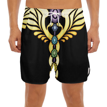 The Seven Chakras Caduceus Print Men's Split Running Shorts