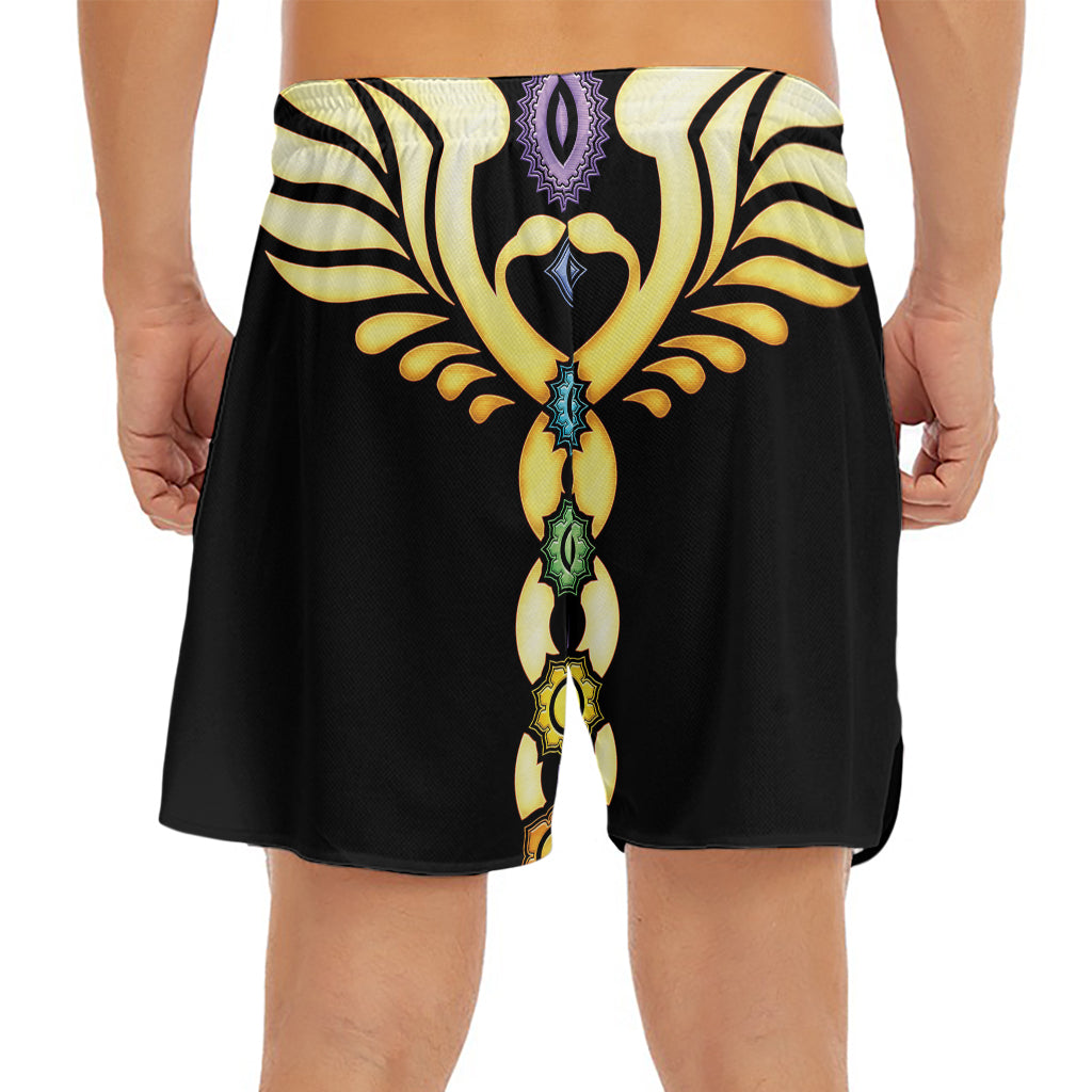 The Seven Chakras Caduceus Print Men's Split Running Shorts
