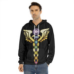 The Seven Chakras Caduceus Print Men's Velvet Pullover Hoodie