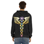 The Seven Chakras Caduceus Print Men's Velvet Pullover Hoodie