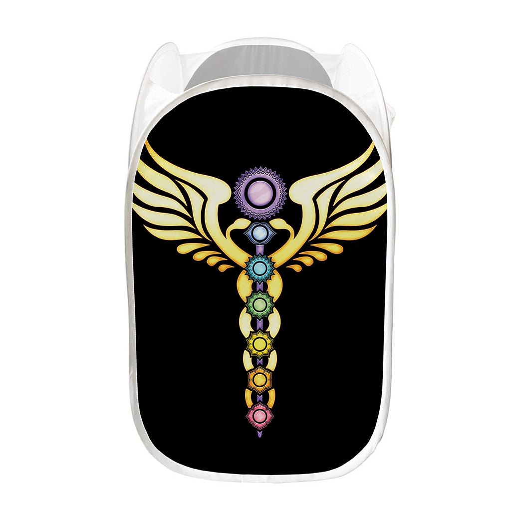 The Seven Chakras Caduceus Print Mesh Laundry Hamper
