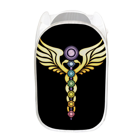 The Seven Chakras Caduceus Print Mesh Laundry Hamper