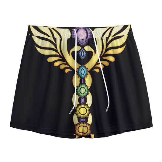 The Seven Chakras Caduceus Print Mesh Shorts