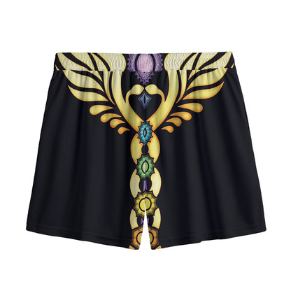 The Seven Chakras Caduceus Print Mesh Shorts