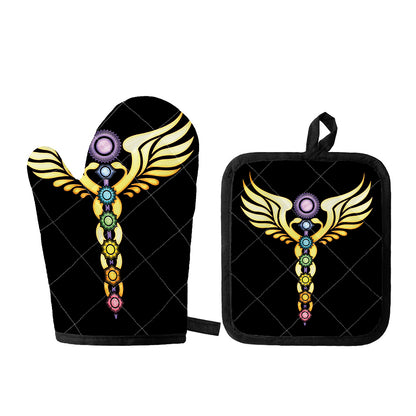 The Seven Chakras Caduceus Print Oven Mitt And Pot Holder Set