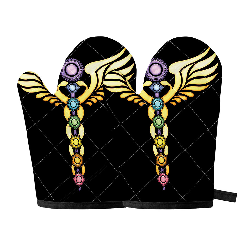 The Seven Chakras Caduceus Print Oven Mitts