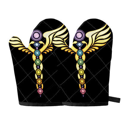 The Seven Chakras Caduceus Print Oven Mitts