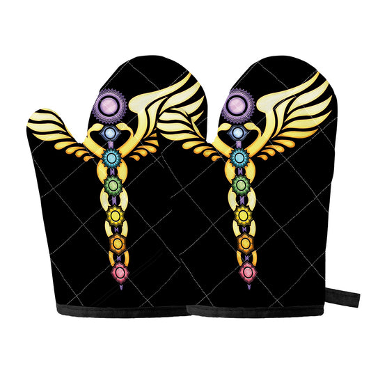 The Seven Chakras Caduceus Print Oven Mitts