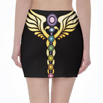 The Seven Chakras Caduceus Print Pencil Mini Skirt