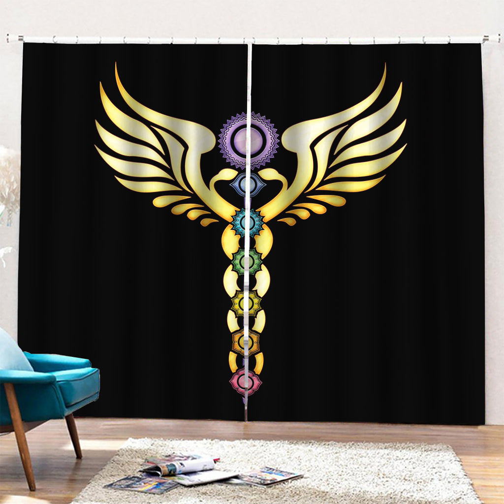 The Seven Chakras Caduceus Print Pencil Pleat Curtains