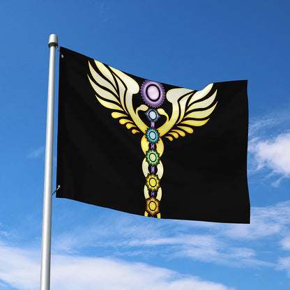 The Seven Chakras Caduceus Print Polyester Flag