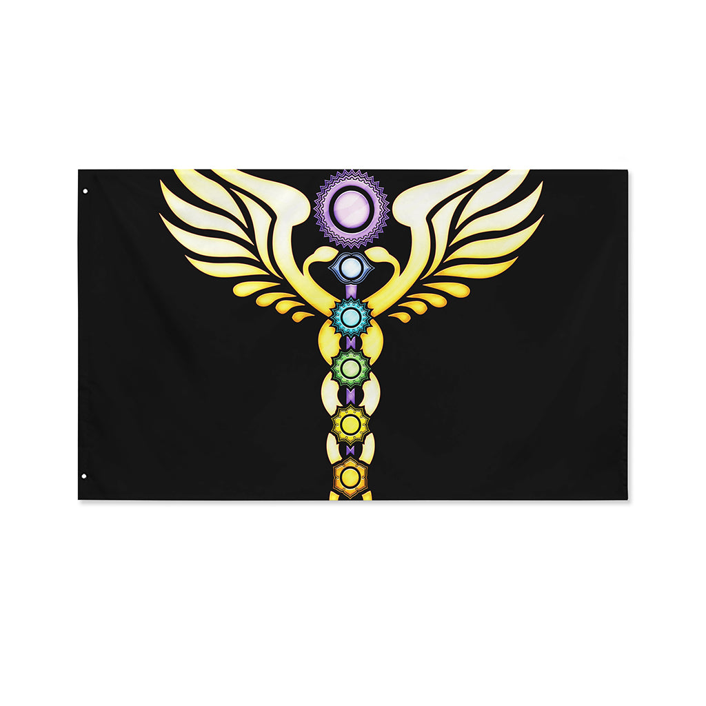 The Seven Chakras Caduceus Print Polyester Flag