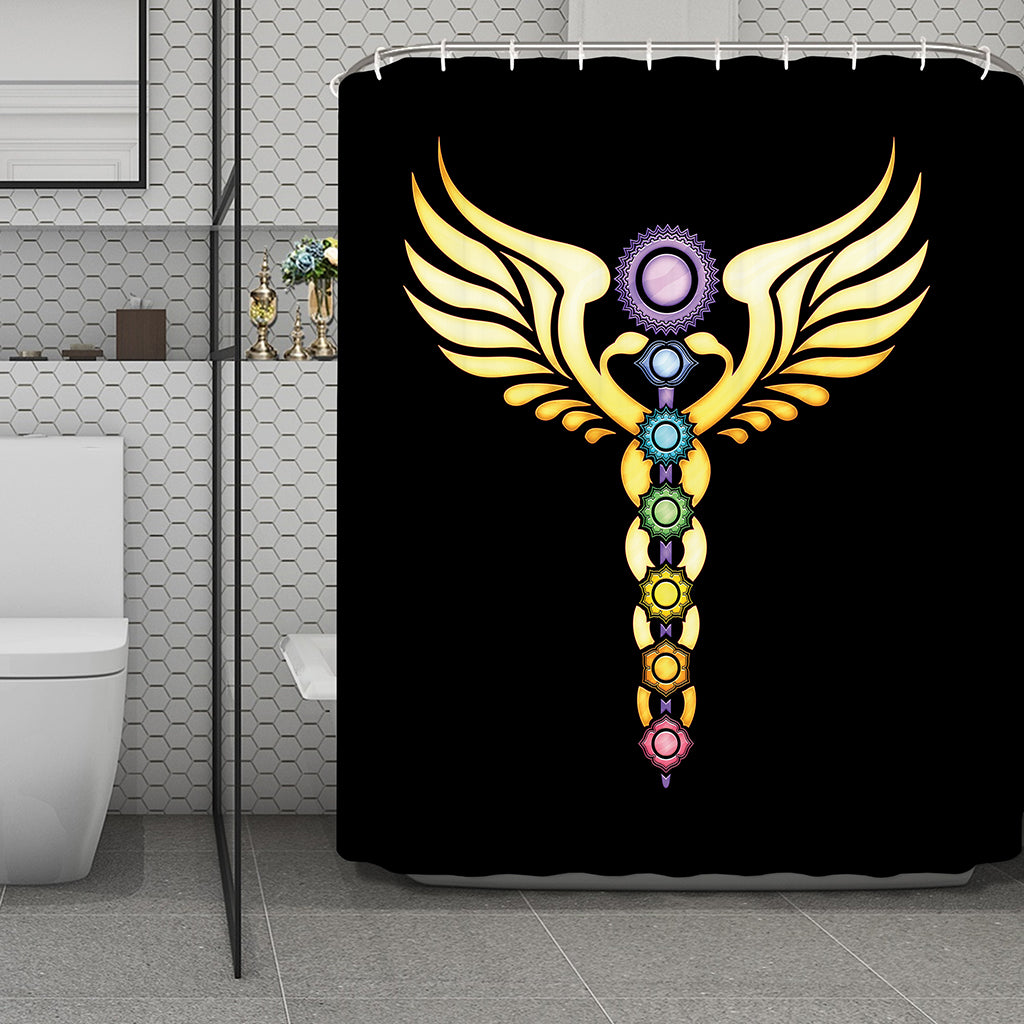 The Seven Chakras Caduceus Print Polyester Shower Curtain