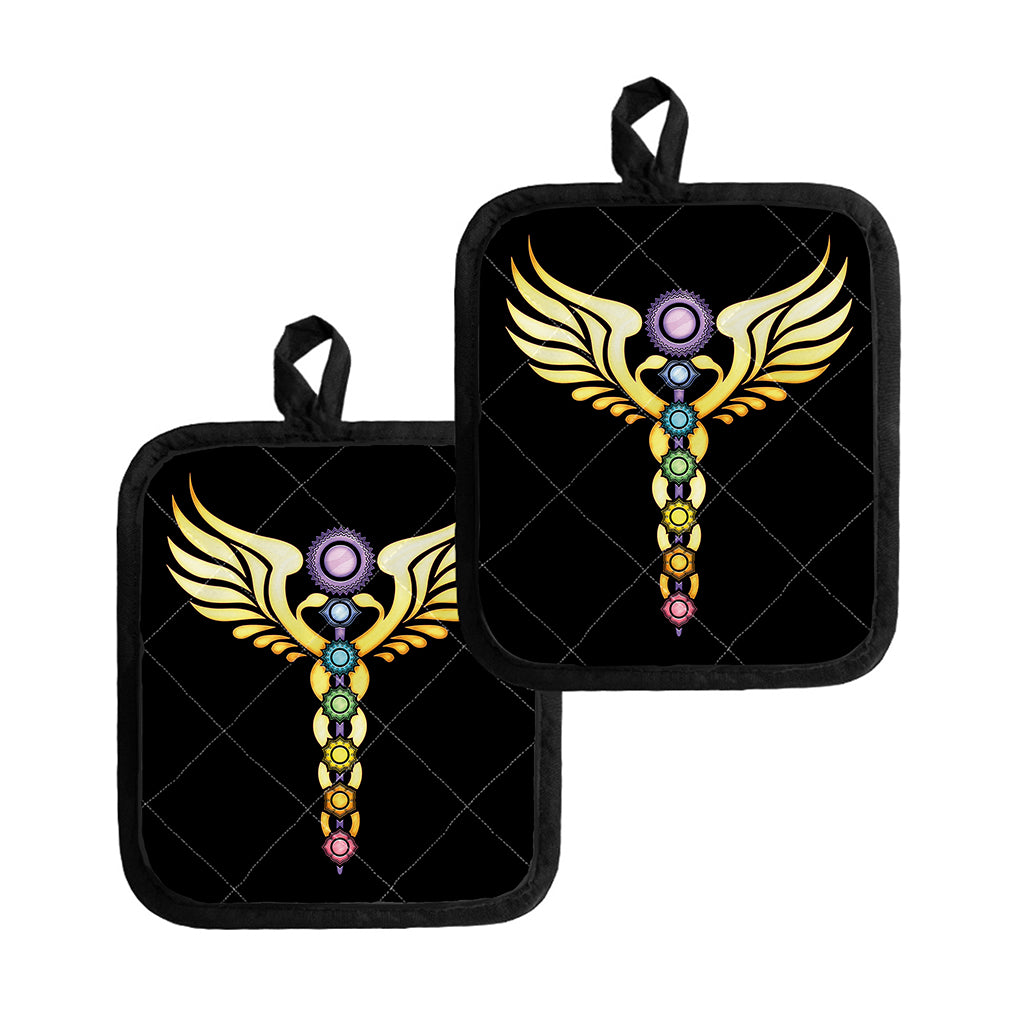 The Seven Chakras Caduceus Print Pot Holders