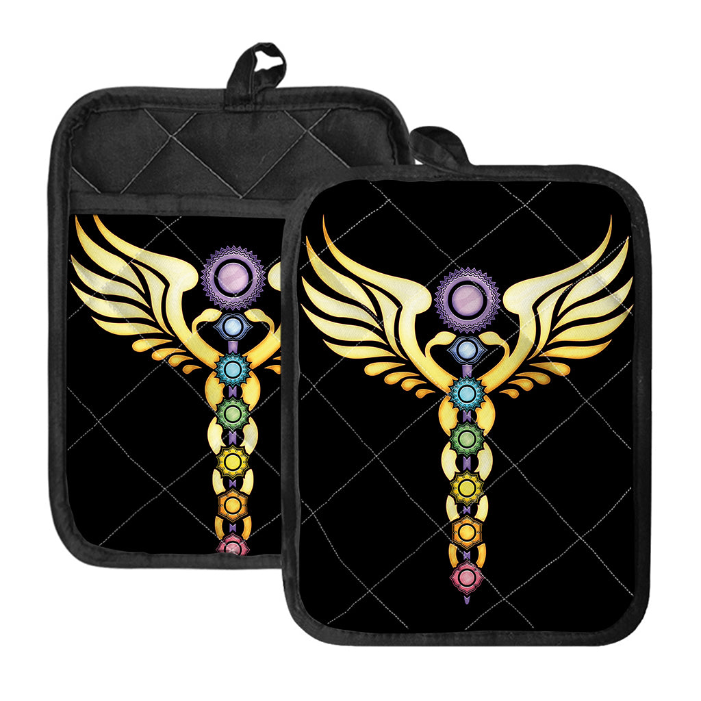 The Seven Chakras Caduceus Print Pot Holders With Pocket