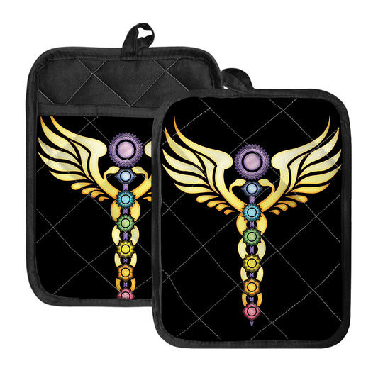 The Seven Chakras Caduceus Print Pot Holders With Pocket