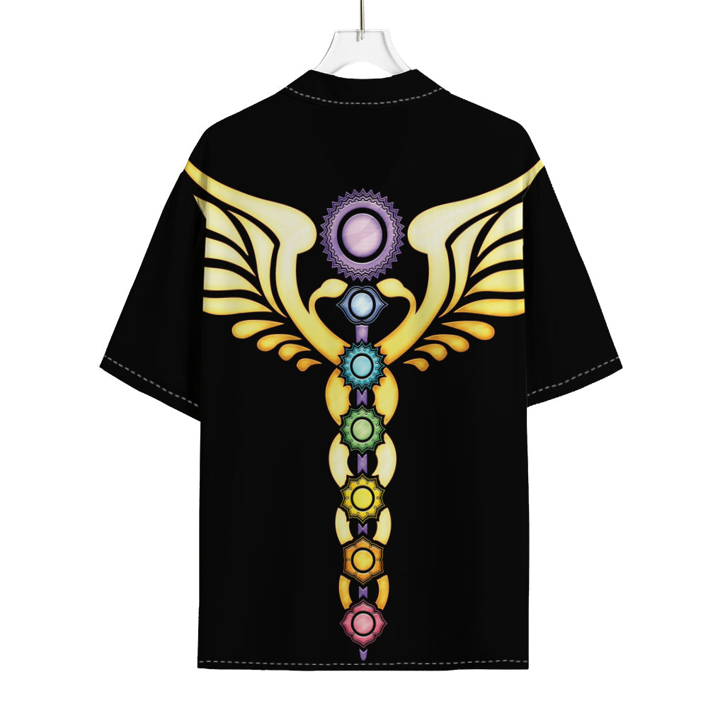 The Seven Chakras Caduceus Print Rayon Hawaiian Shirt