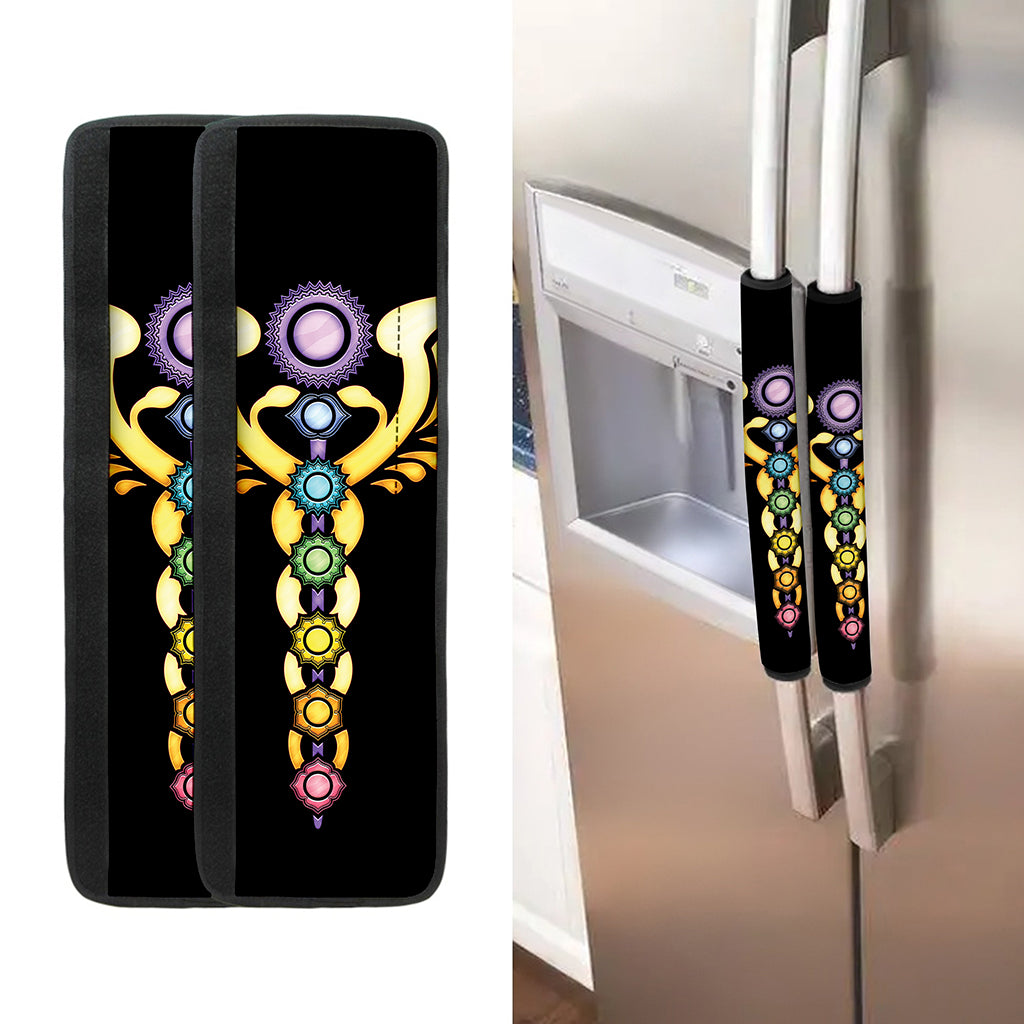 The Seven Chakras Caduceus Print Refrigerator Handle Covers