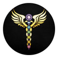 The Seven Chakras Caduceus Print Round Blanket