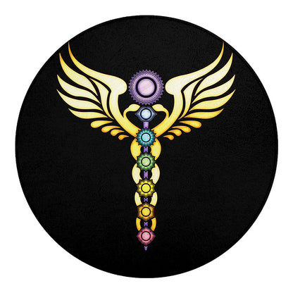 The Seven Chakras Caduceus Print Round Blanket