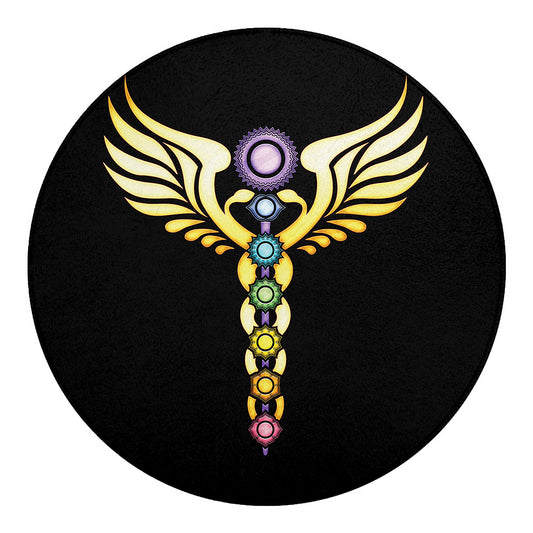 The Seven Chakras Caduceus Print Round Blanket