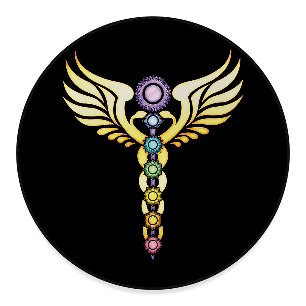The Seven Chakras Caduceus Print Round Floor Mat