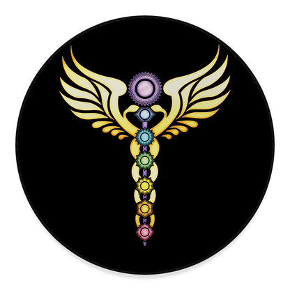 The Seven Chakras Caduceus Print Round Floor Mat