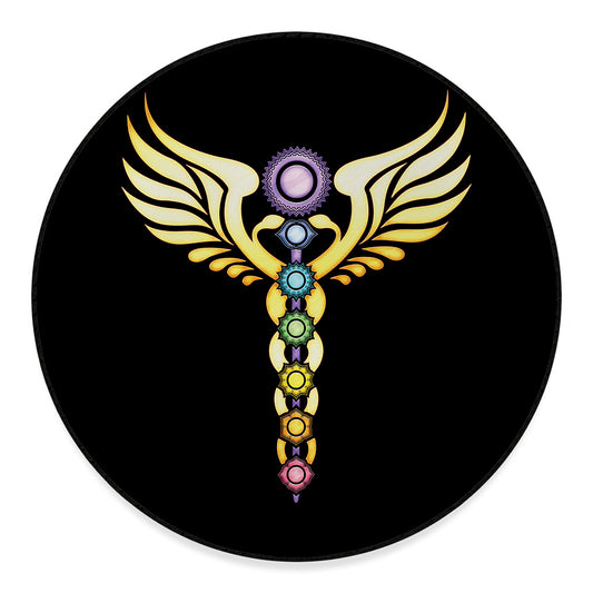 The Seven Chakras Caduceus Print Round Floor Mat