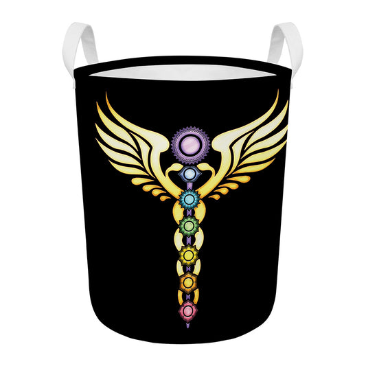 The Seven Chakras Caduceus Print Round Laundry Basket