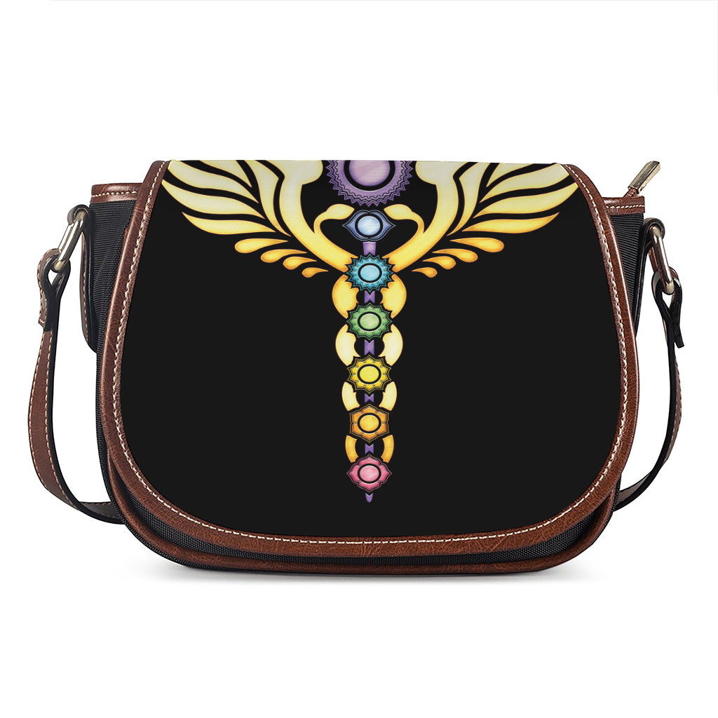 The Seven Chakras Caduceus Print Saddle Bag
