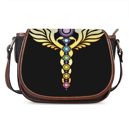 The Seven Chakras Caduceus Print Saddle Bag