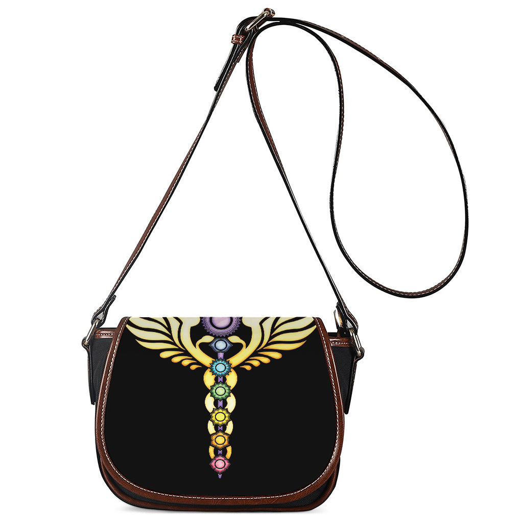The Seven Chakras Caduceus Print Saddle Bag