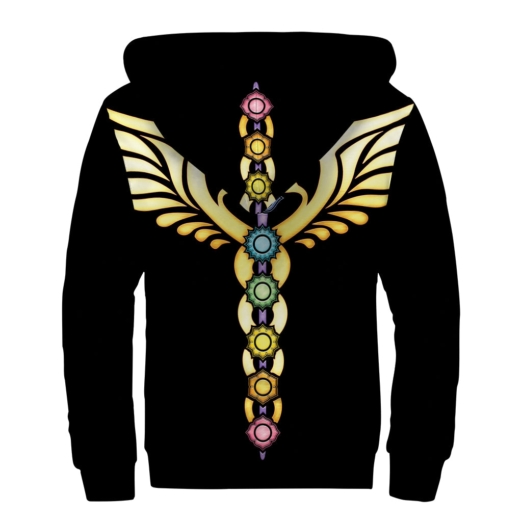 The Seven Chakras Caduceus Print Sherpa Lined Zip Up Hoodie