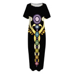 The Seven Chakras Caduceus Print Short Sleeve Long Nightdress