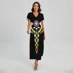 The Seven Chakras Caduceus Print Short Sleeve Maxi Dress