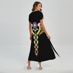The Seven Chakras Caduceus Print Short Sleeve Maxi Dress